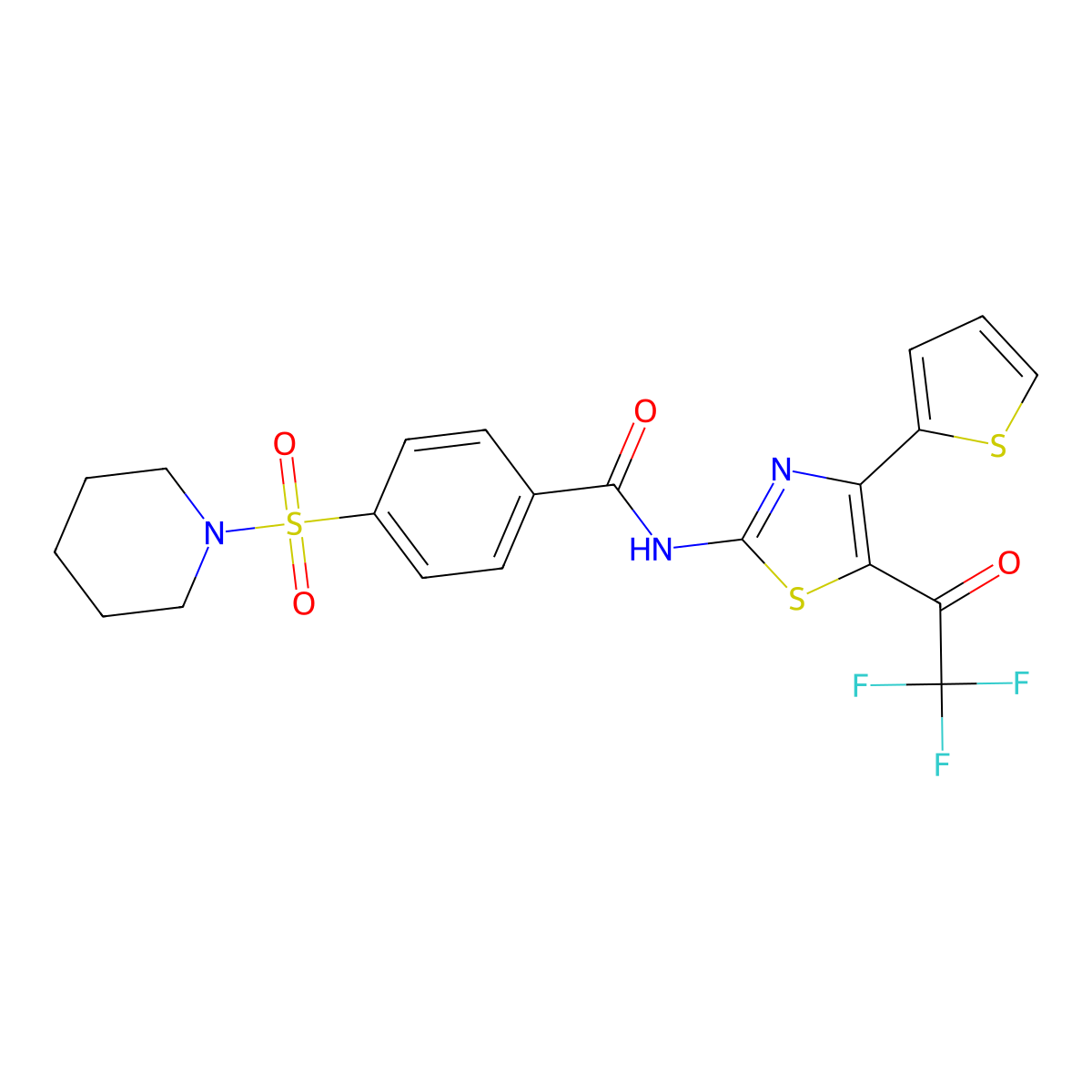 4-piperidin-1-ylsulfonyl-N-[4-thiophen-2-yl-5-(2,2,2-trifluoroacetyl)-1,3-thiazol-2-yl]benzamide molecular structure, CAS 324541-20-0