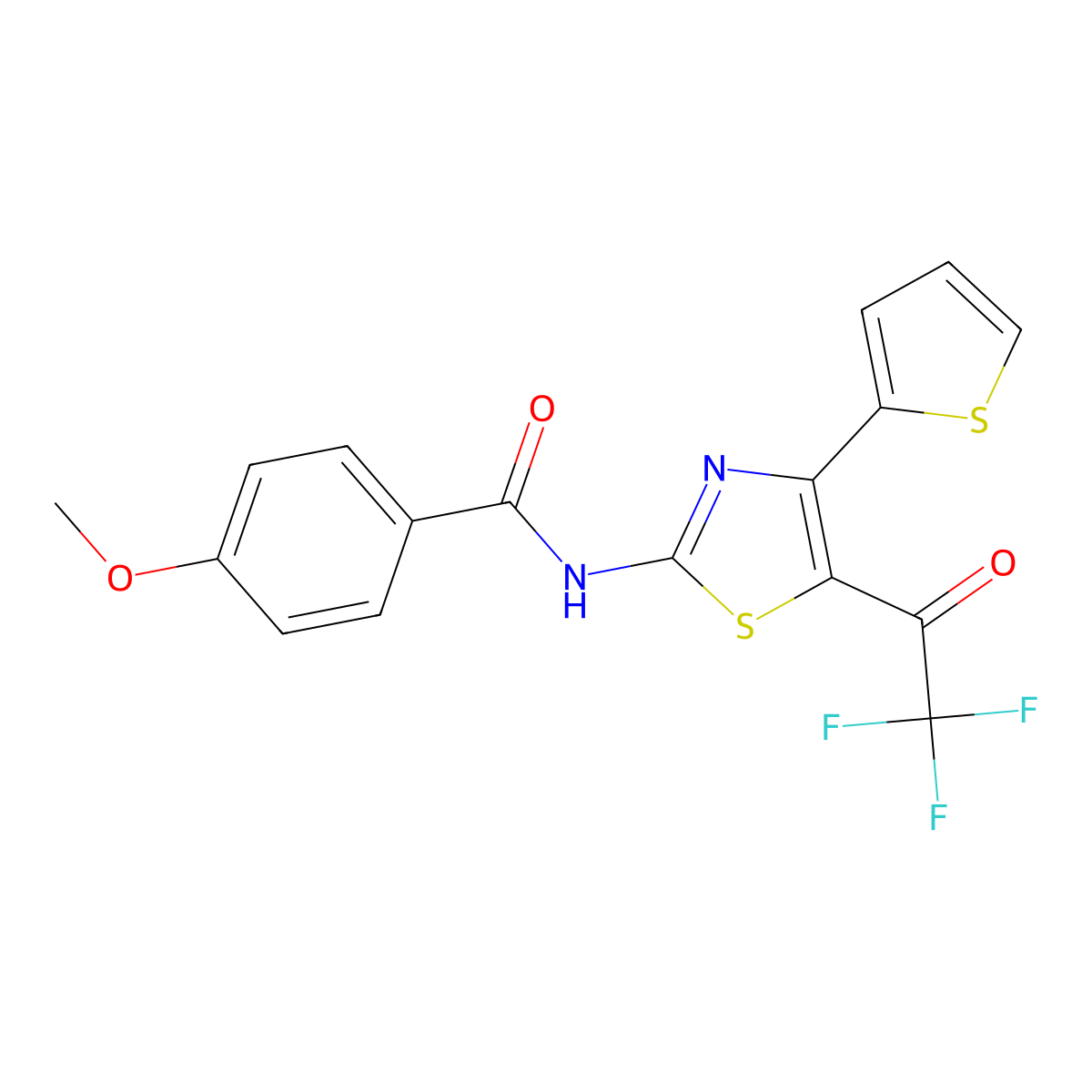 4-methoxy-N-(4-(thiophen-2-yl)-5-(2,2,2-trifluoroacetyl)thiazol-2-yl)benzamide molecular structure, CAS 324541-21-1