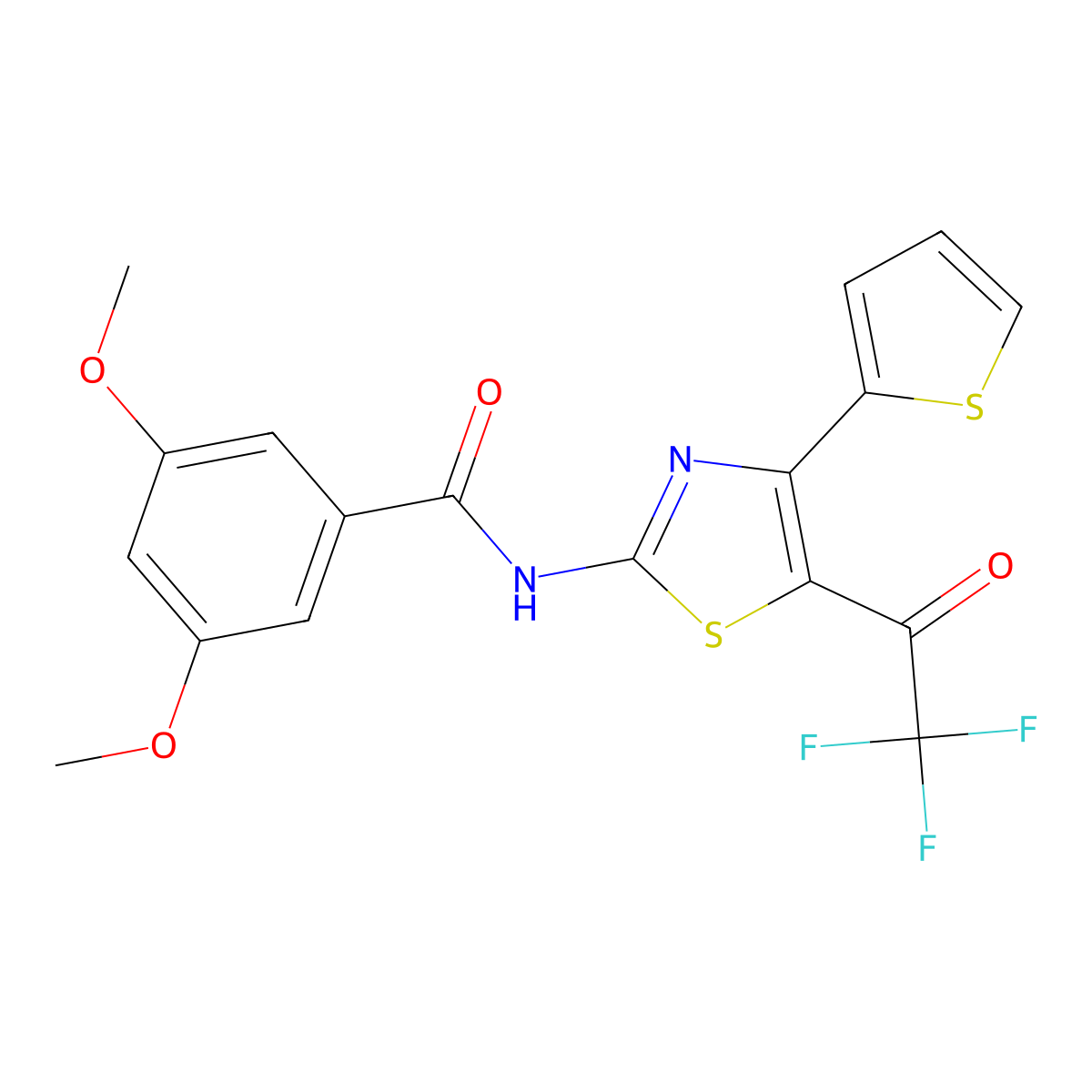 3,5-dimethoxy-N-[4-thiophen-2-yl-5-(2,2,2-trifluoroacetyl)-1,3-thiazol-2-yl]benzamide molecular structure, CAS 324541-23-3