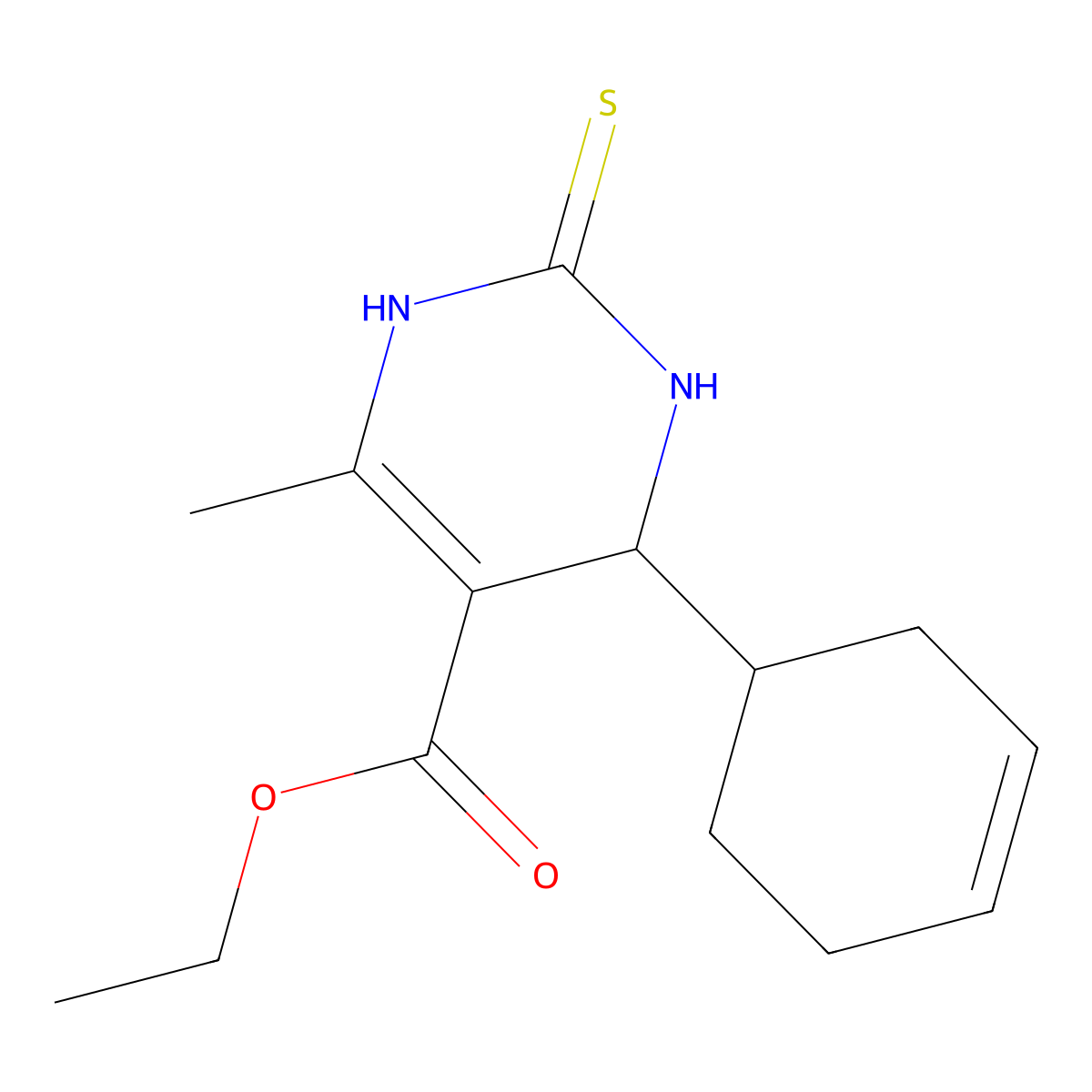 Ethyl 4-(cyclohex-3-en-1-yl)-6-methyl-2-thioxo-1,2,3,4-tetrahydropyrimidine-5-carboxylate molecular structure, CAS 324542-63-4