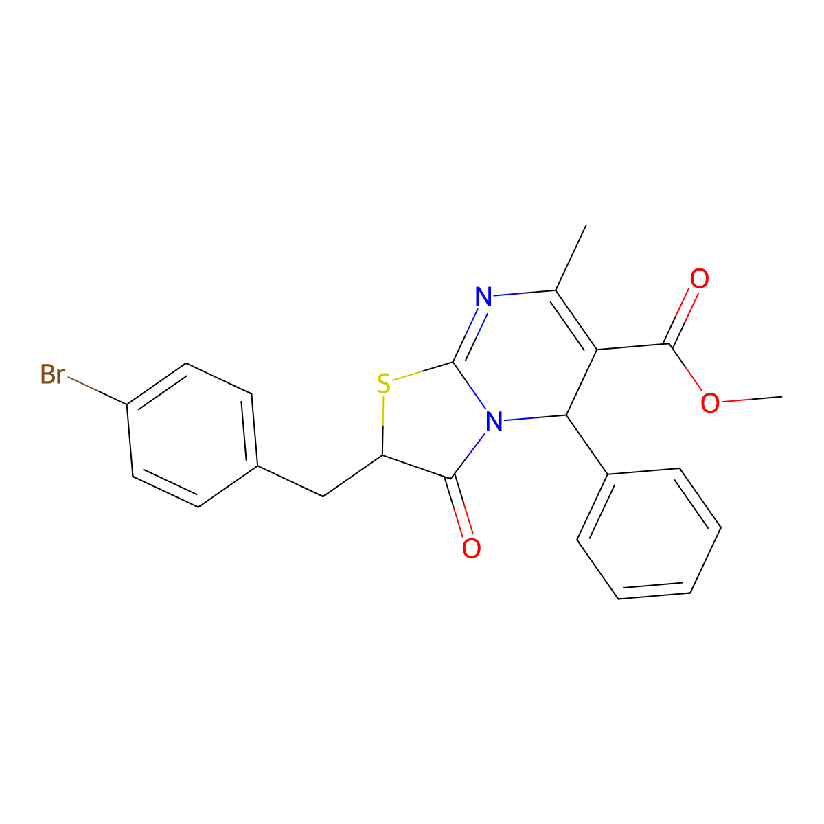 methyl 2-(4-bromobenzyl)-7-methyl-3-oxo-5-phenyl-2,3-dihydro-5H-[1,3]thiazolo[3,2-a]pyrimidine-6-carboxylate molecular structure, CAS 324543-15-9