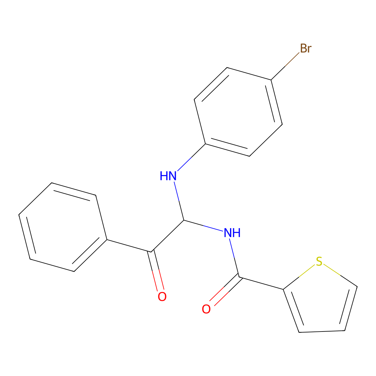 N-{1-[(4-bromophenyl)amino]-2-oxo-2-phenylethyl}thiophene-2-carboxamide molecular structure, CAS 324543-55-7