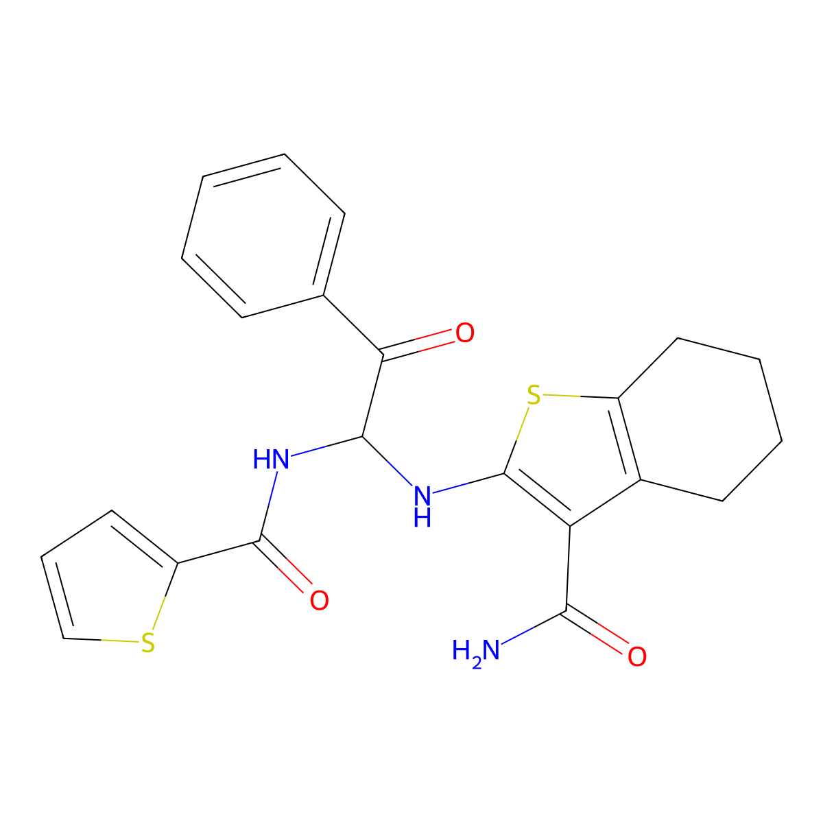 2-({2-Oxo-2-phenyl-1-[(2-thienylcarbonyl)amino]ethyl}amino)-4,5,6,7-tetrahydro-1-benzothiophene-3-carboxamide molecular structure, CAS 324543-66-0