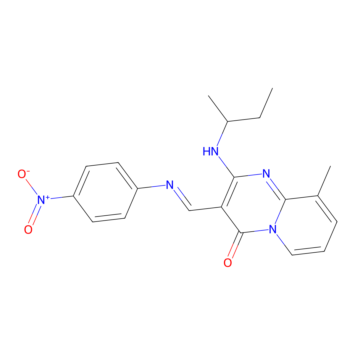 (E)-2-(sec-butylamino)-9-methyl-3-(((4-nitrophenyl)imino)methyl)-4H-pyrido[1,2-a]pyrimidin-4-one molecular structure, CAS 324545-11-1