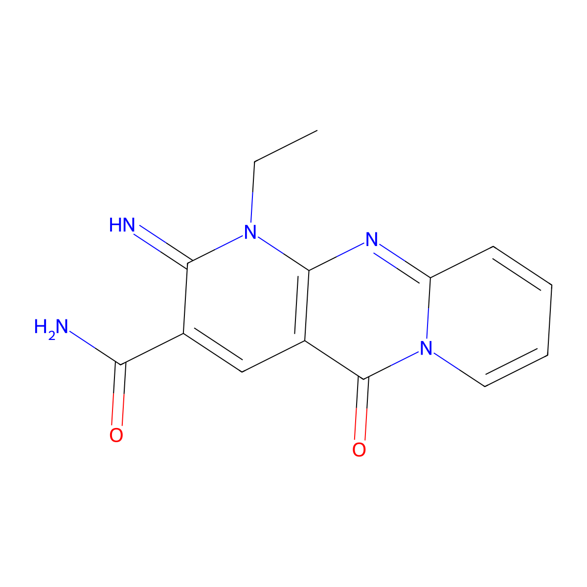 1-ET-2-Imino-5-oxo-1,5-dihydro-2H-dipyrido(1,2-A:2,3-D)pyrimidine-3-carboxamide molecular structure, CAS 324545-39-3
