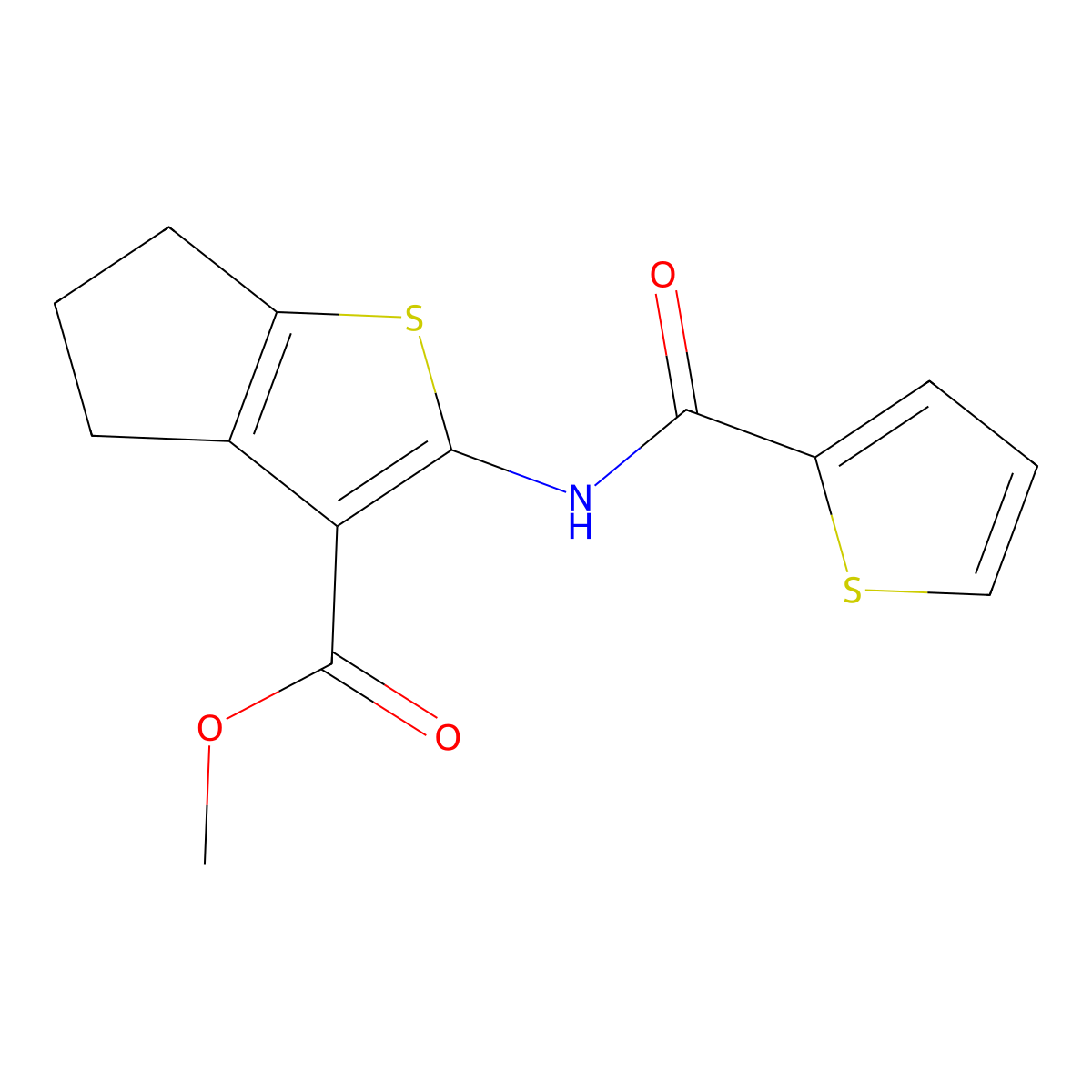 methyl 2-(thiophene-2-carbonylamino)-5,6-dihydro-4H-cyclopenta[b]thiophene-3-carboxylate molecular structure, CAS 324546-11-4