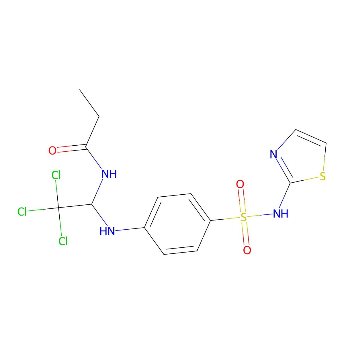 N-(2,2,2-Trichloro-1-(4-((1,3-thiazol-2-ylamino)sulfonyl)anilino)ET)propanamide molecular structure, CAS 324546-68-1
