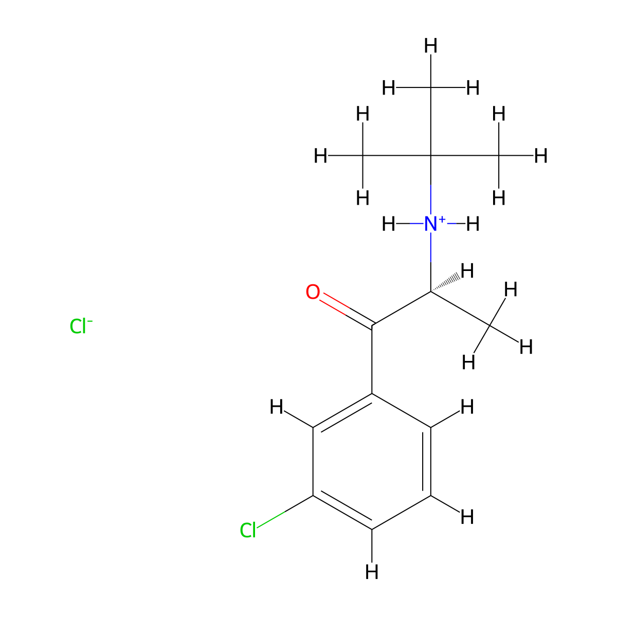 1-Propanone, 1-(3-chlorophenyl)-2-((1,1-dimethylethyl)amino)-, hydrochloride (1:1), (2S)- molecular structure, CAS 324548-45-0