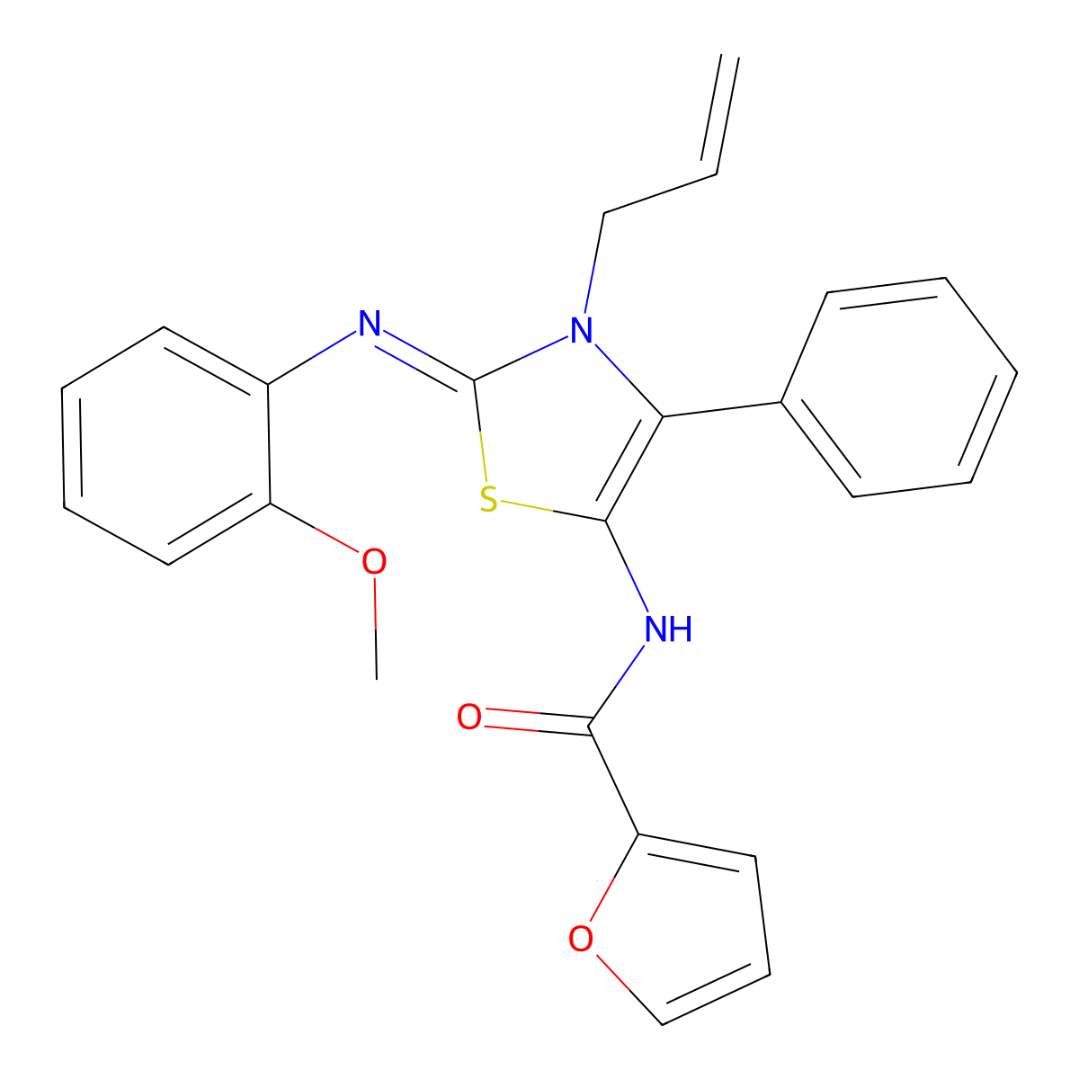 N-{2-[(2-methoxyphenyl)imino]-4-phenyl-3-(prop-2-en-1-yl)-2,3-dihydro-1,3-thiazol-5-yl}furan-2-carboxamide molecular structure, CAS 324562-15-4