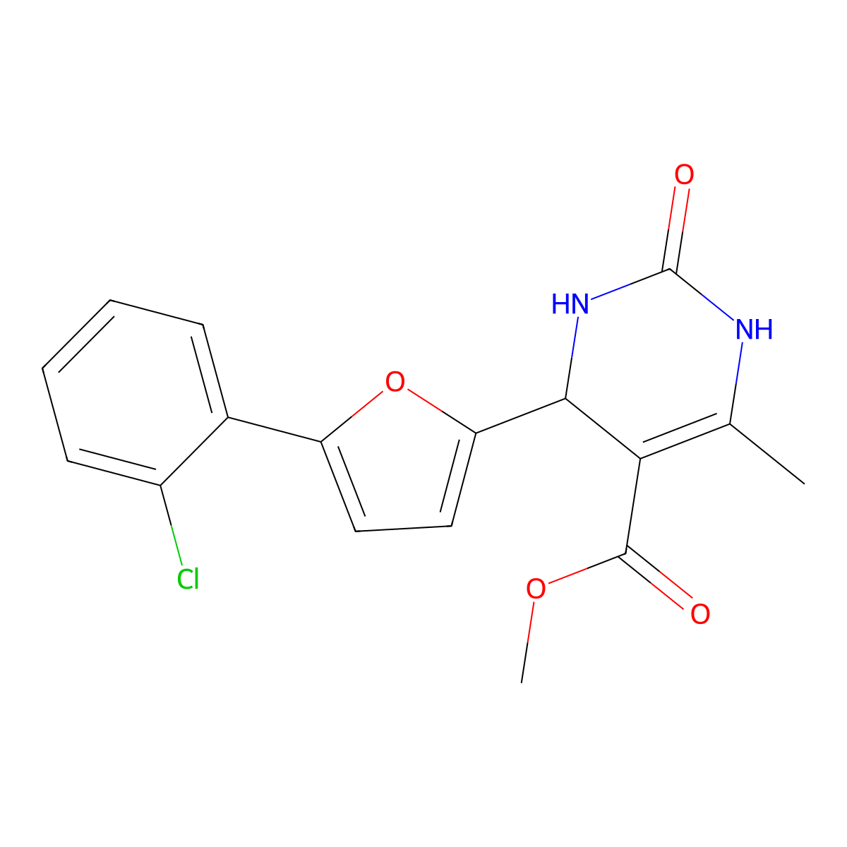 Methyl 4-[5-(2-chlorophenyl)furan-2-yl]-6-methyl-2-oxo-1,2,3,4-tetrahydropyrimidine-5-carboxylate molecular structure, CAS 324567-06-8