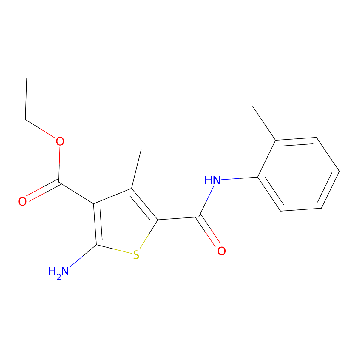 Ethyl 2-amino-4-methyl-5-[[(2-methylphenyl)amino]carbonyl]-3-thiophenecarboxylate molecular structure, CAS 324568-52-7