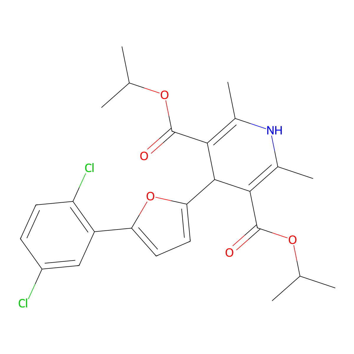 Diisopropyl 4-[5-(2,5-dichlorophenyl)-2-furyl]-2,6-dimethyl-1,4-dihydro-3,5-pyridinedicarboxylate molecular structure, CAS 324577-10-8