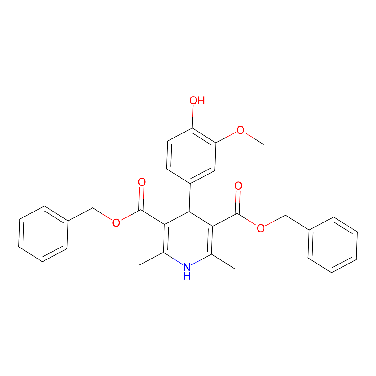 Dibenzyl 4-(4-HO-3-meo-PH)-2,6-dimethyl-1,4-dihydro-3,5-pyridinedicarboxylate molecular structure, CAS 324577-14-2
