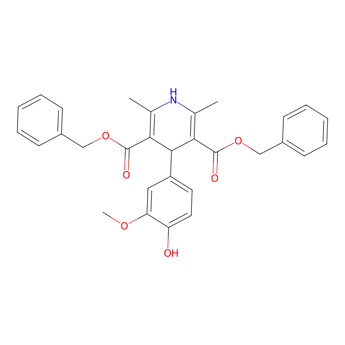 Dibenzyl 4-(4-HO-3-meo-PH)-2,6-dimethyl-1,4-dihydro-3,5-pyridinedicarboxylate molecular structure, CAS 324577-14-2