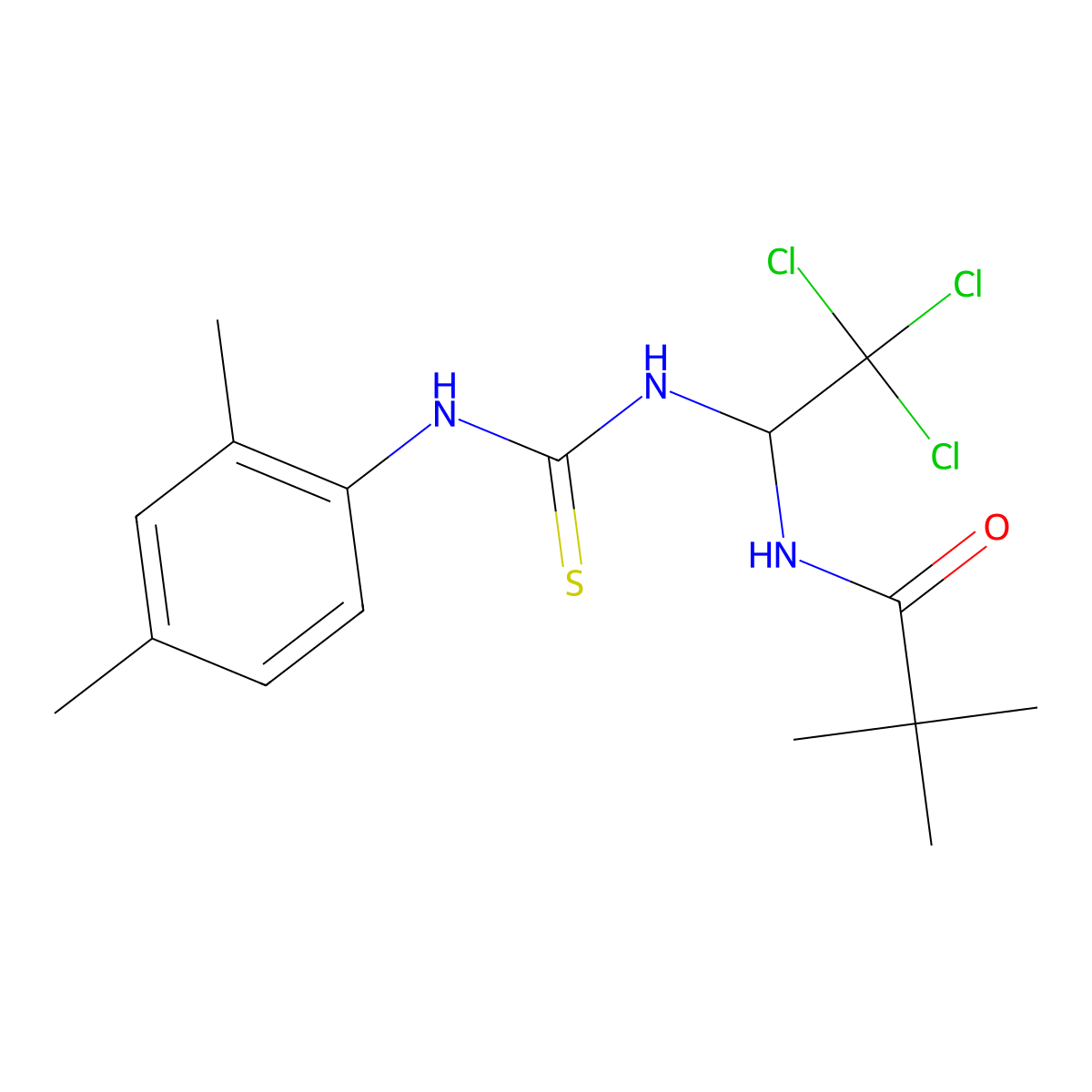2,2-dimethyl-N-[2,2,2-trichloro-1-[(2,4-dimethylphenyl)carbamothioylamino]ethyl]propanamide molecular structure, CAS 324577-31-3