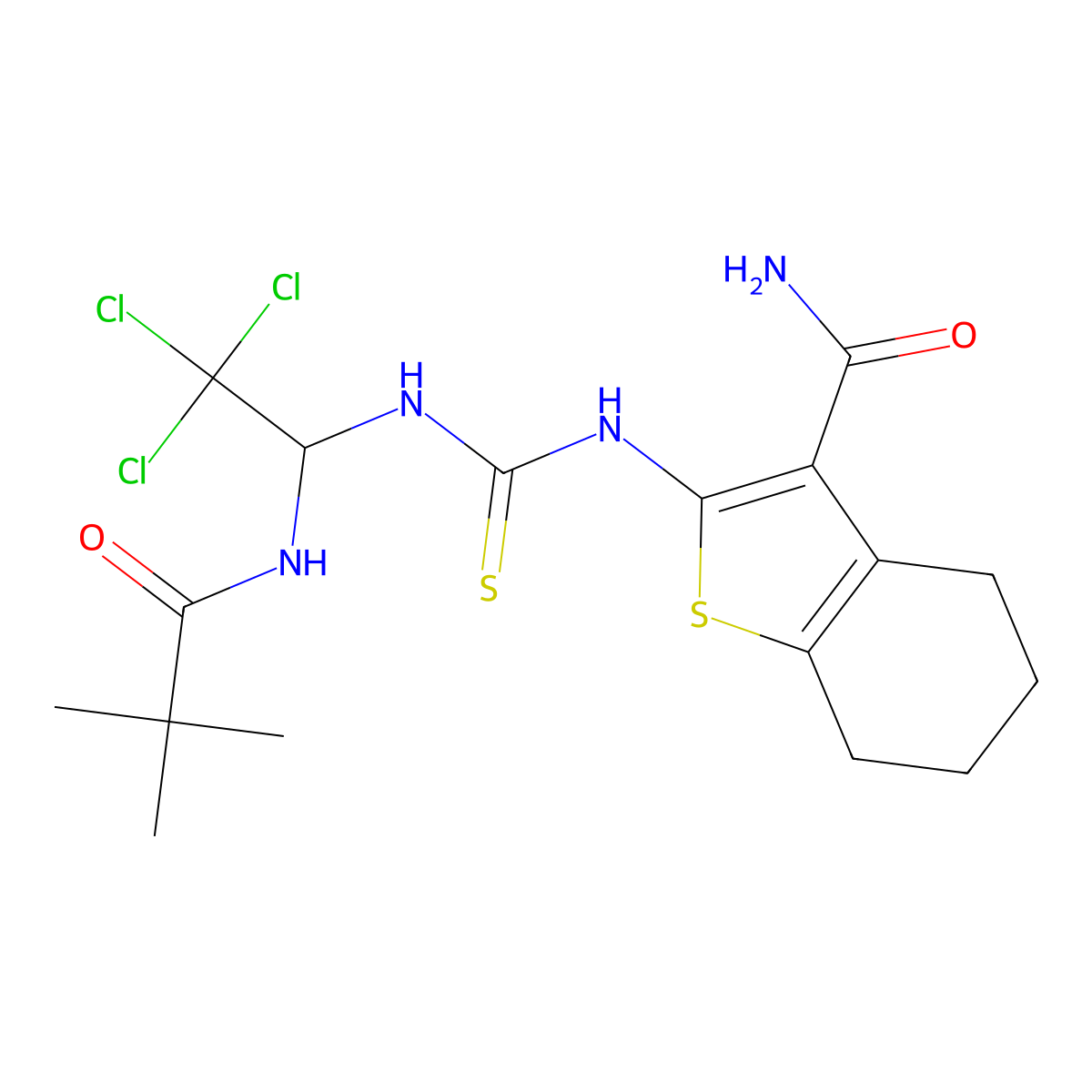 2-[[2,2,2-Trichloro-1-(2,2-dimethylpropanoylamino)ethyl]carbamothioylamino]-4,5,6,7-tetrahydro-1-benzothiophene-3-carboxamide molecular structure, CAS 324577-36-8