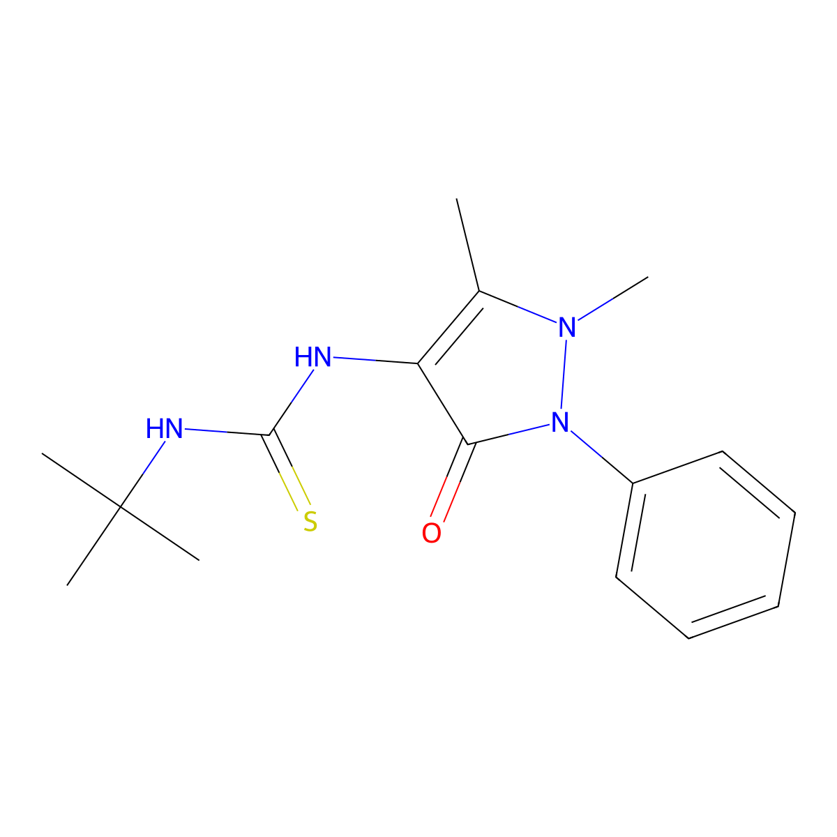 1-Tert-butyl-3-(1,5-dimethyl-3-oxo-2-phenylpyrazol-4-yl)thiourea molecular structure, CAS 324577-83-5