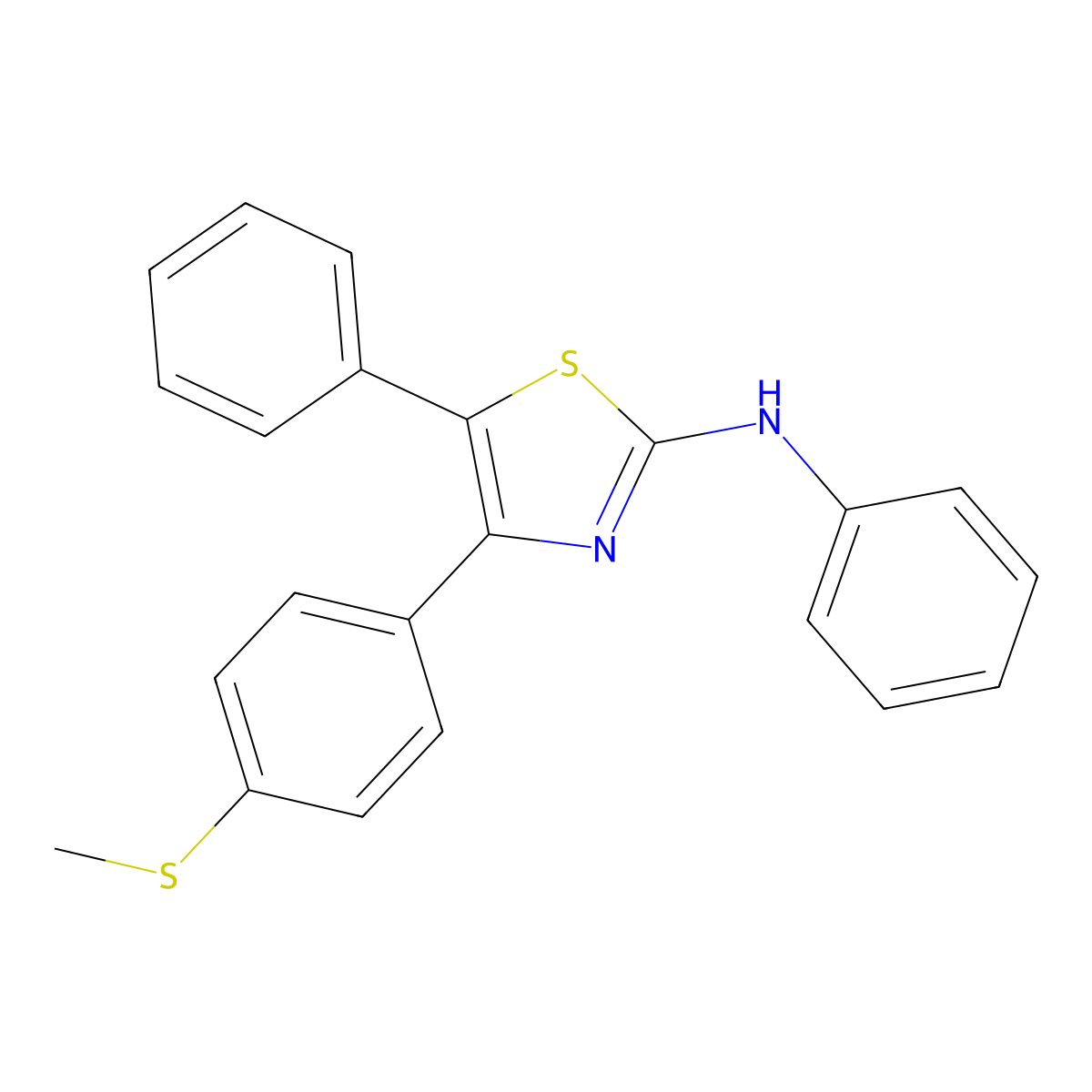 4-Thiazoline, 4-(4-methylthiophenyl)-5-phenyl-2-phenylimino- molecular structure, CAS 324577-85-7