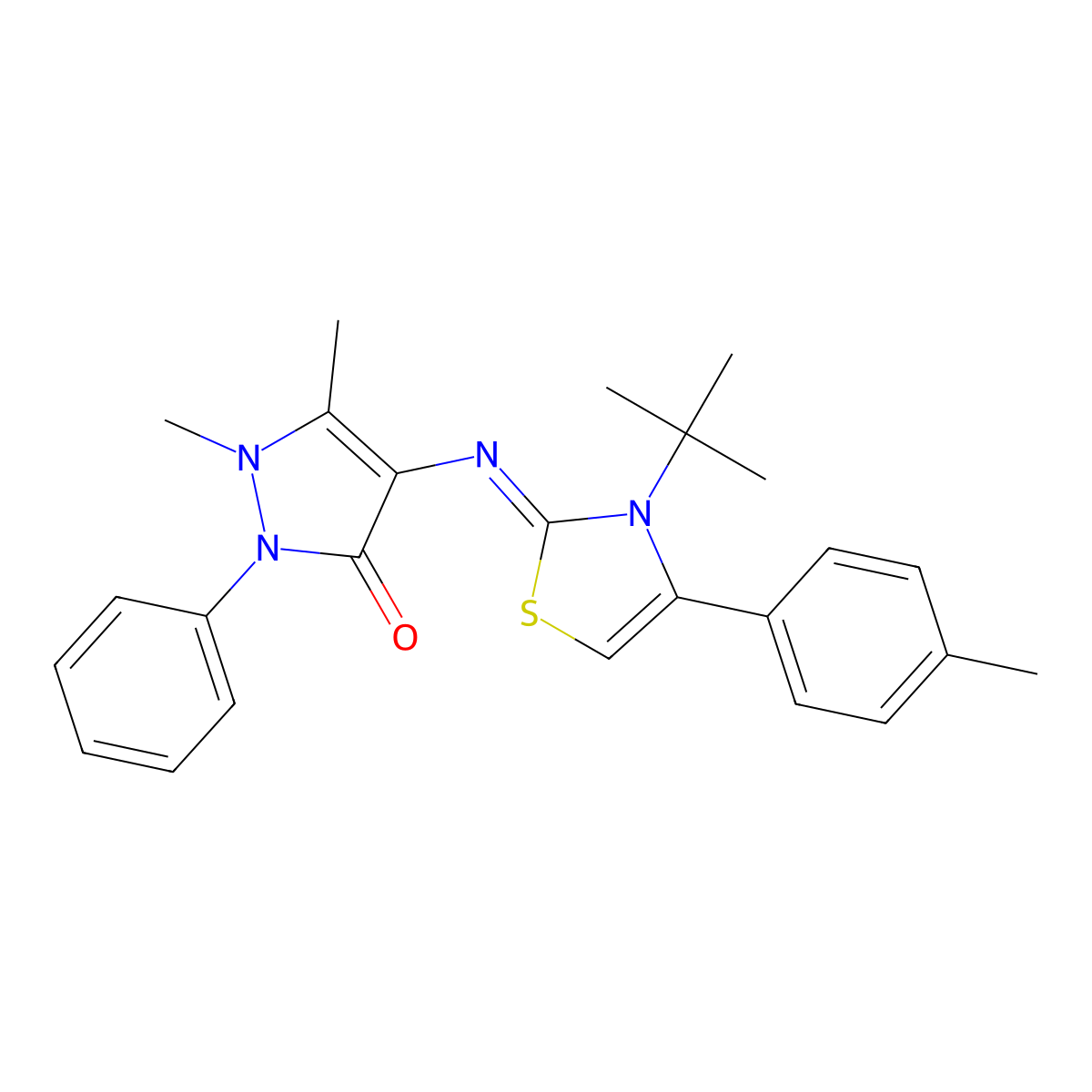 (Z)-4-((3-(tert-butyl)-4-(p-tolyl)thiazol-2(3H)-ylidene)amino)-1,5-dimethyl-2-phenyl-1H-pyrazol-3(2H)-one molecular structure, CAS 324577-91-5