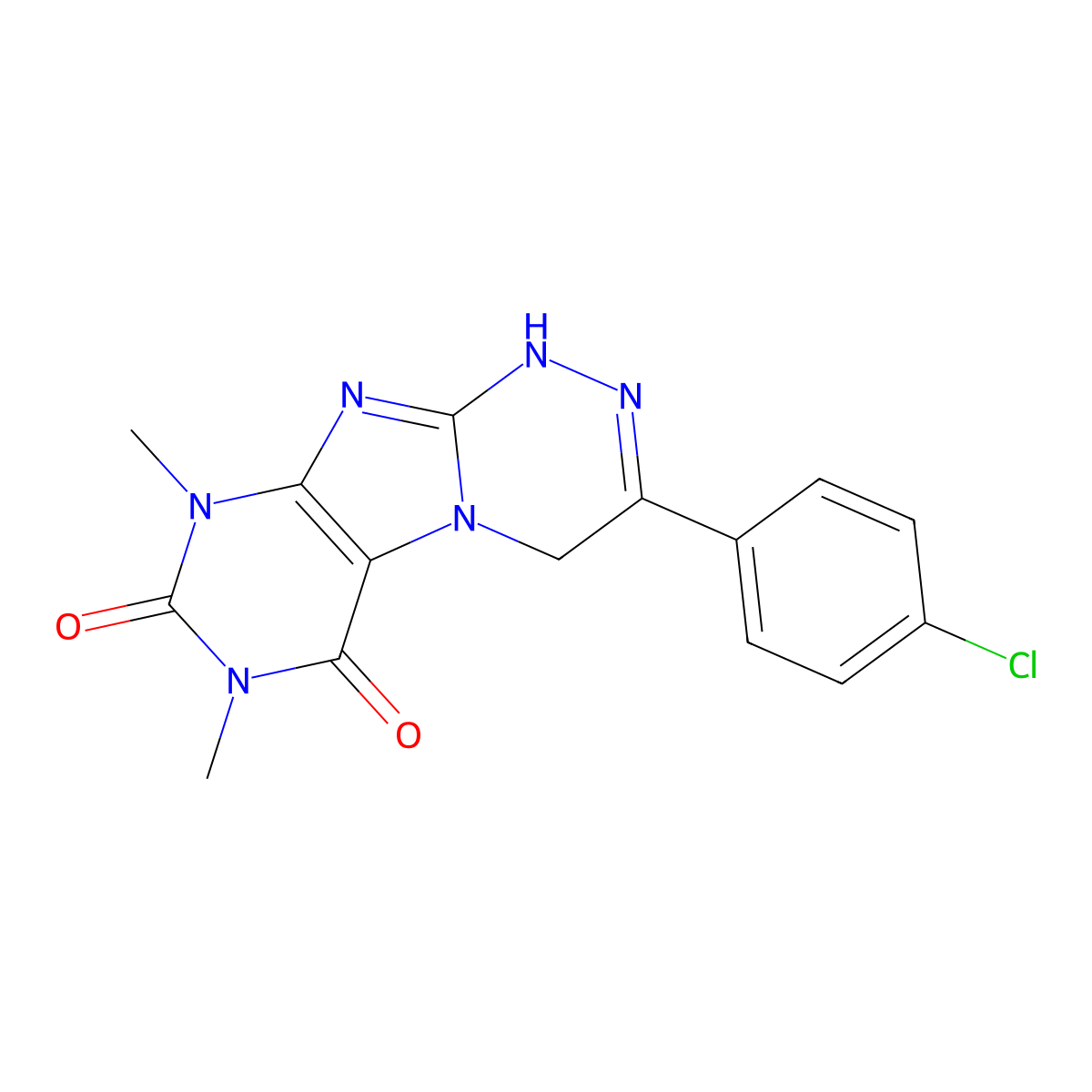 3-(4-Chlorophenyl)-7,9-dimethyl-1,4-dihydropurino[8,7-c][1,2,4]triazine-6,8-dione molecular structure, CAS 324578-02-1