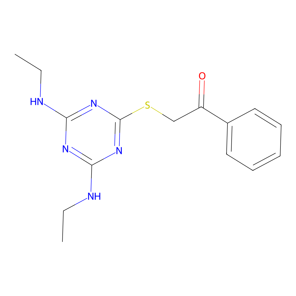 2-((4,6-Bis(ethylamino)-1,3,5-triazin-2-yl)thio)-1-phenylethanone molecular structure, CAS 324578-53-2