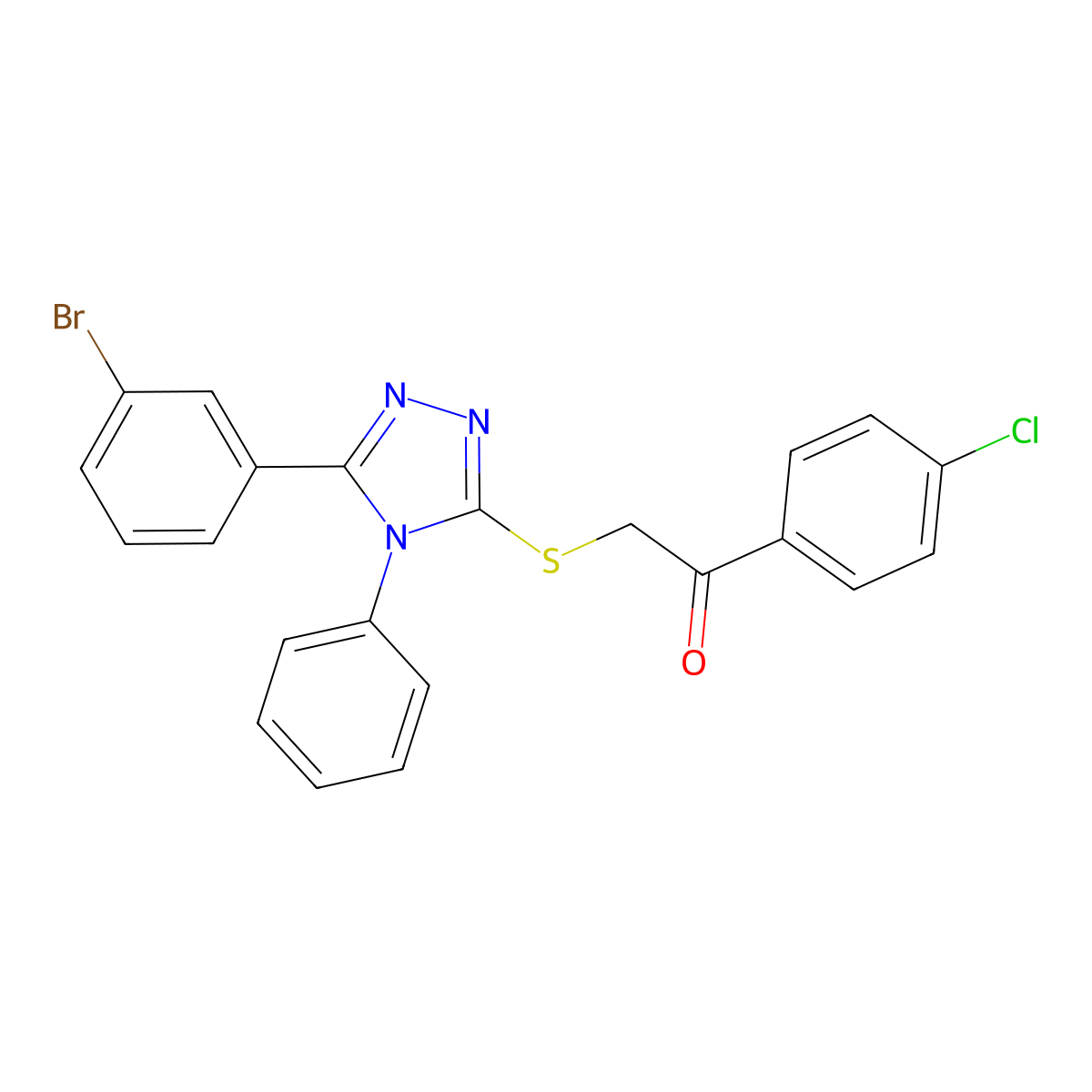 2-((5-(3-BR-PH)-4-Phenyl-4H-1,2,4-triazol-3-YL)thio)-1-(4-chlorophenyl)ethanone molecular structure, CAS 324578-72-5