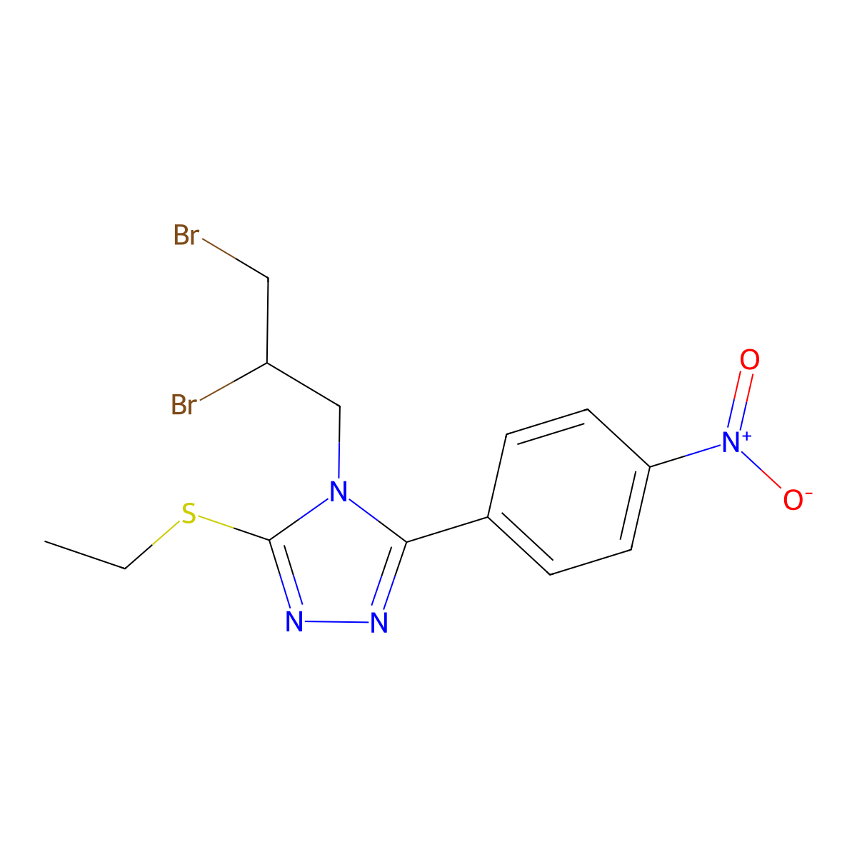 4-(2,3-dibromopropyl)-3-(ethylsulfanyl)-5-(4-nitrophenyl)-4H-1,2,4-triazole molecular structure, CAS 324579-62-6