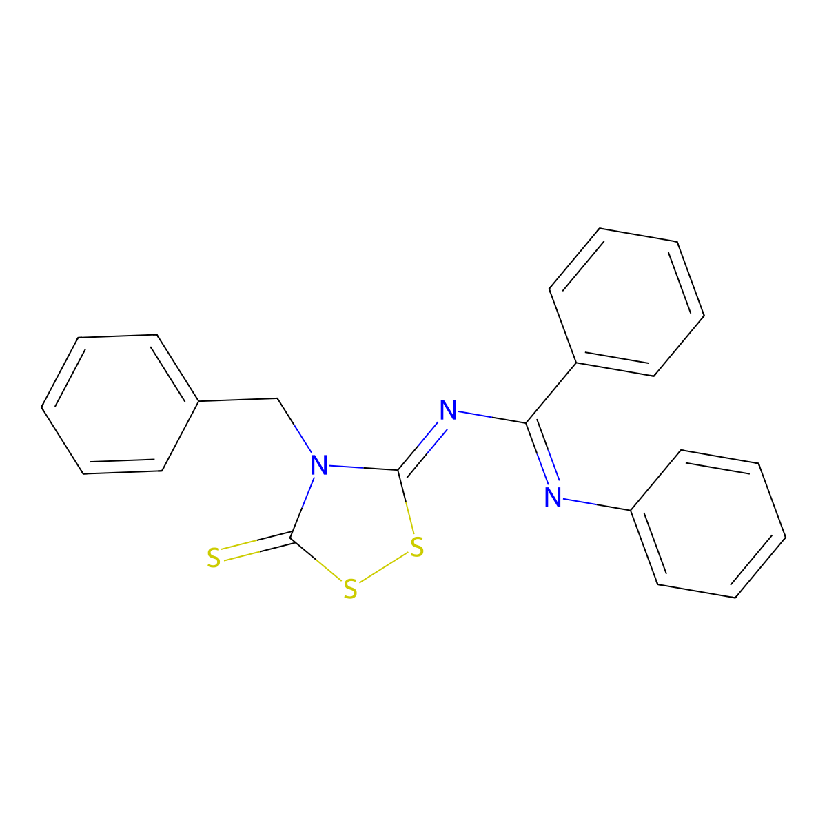 N-(4-benzyl-5-sulfanylidene-1,2,4-dithiazolidin-3-ylidene)-N'-phenylbenzenecarboximidamide molecular structure, CAS 324579-67-1