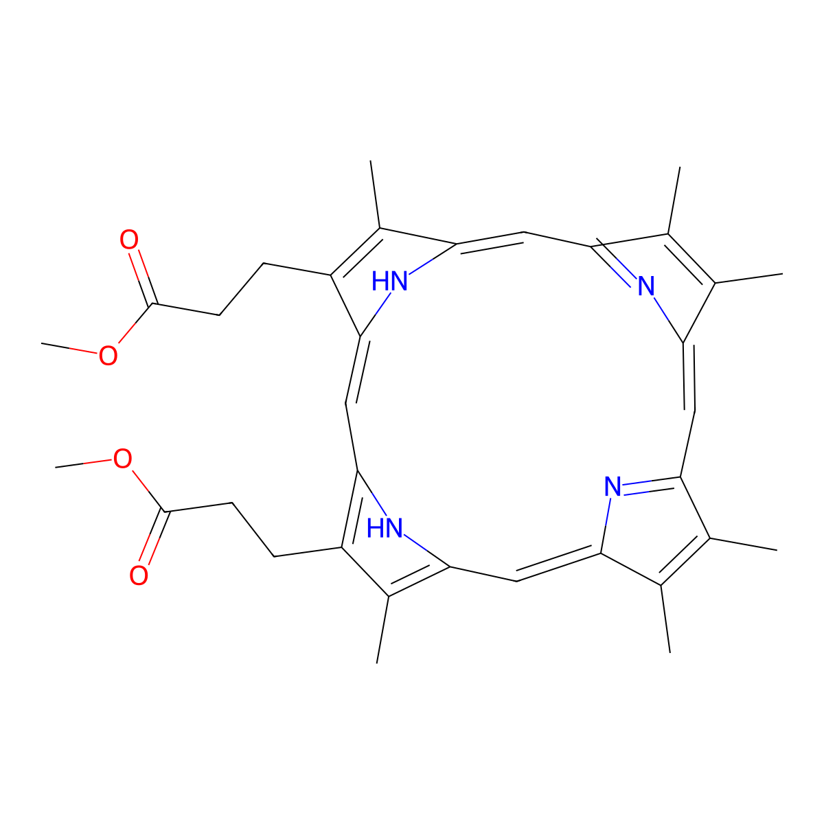 2,4-Dimethyl deuteroporphyrin IX dimethyl ester molecular structure, CAS 32464-39-4