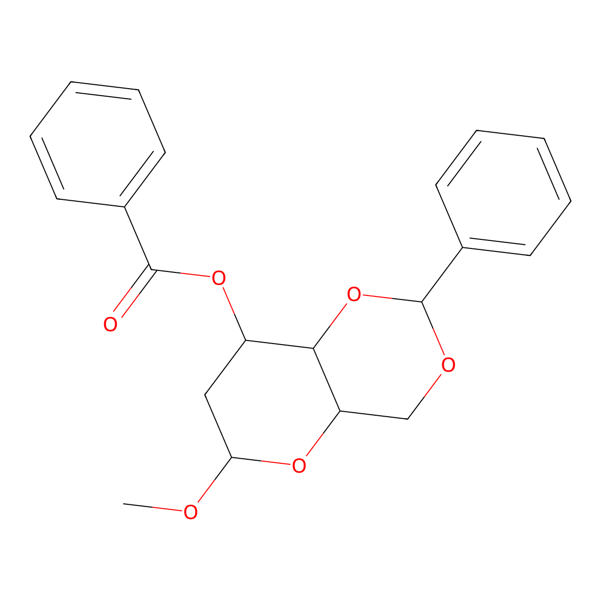 (6-Methoxy-2-phenyl-4,4a,6,7,8,8a-hexahydropyrano[3,2-d][1,3]dioxin-8-yl) benzoate molecular structure, CAS 32469-89-9