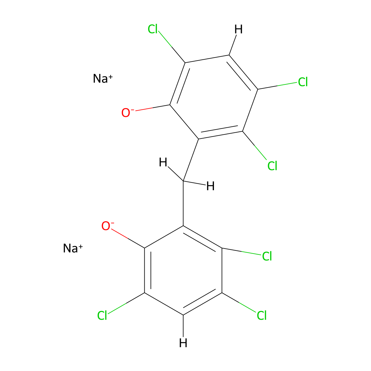 Hexachlorophene disodium molecular structure, CAS 3247-34-5
