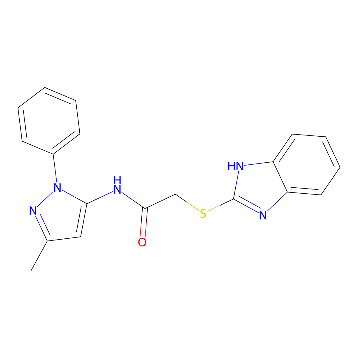 2-(1H-benzimidazol-2-ylsulfanyl)-N-(3-methyl-1-phenyl-1H-pyrazol-5-yl)acetamide molecular structure, CAS 324751-74-8