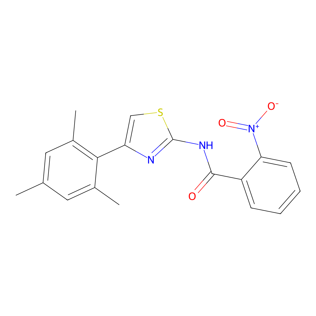 2-nitro-N-[4-(2,4,6-trimethylphenyl)-1,3-thiazol-2-yl]benzamide molecular structure, CAS 324758-54-5
