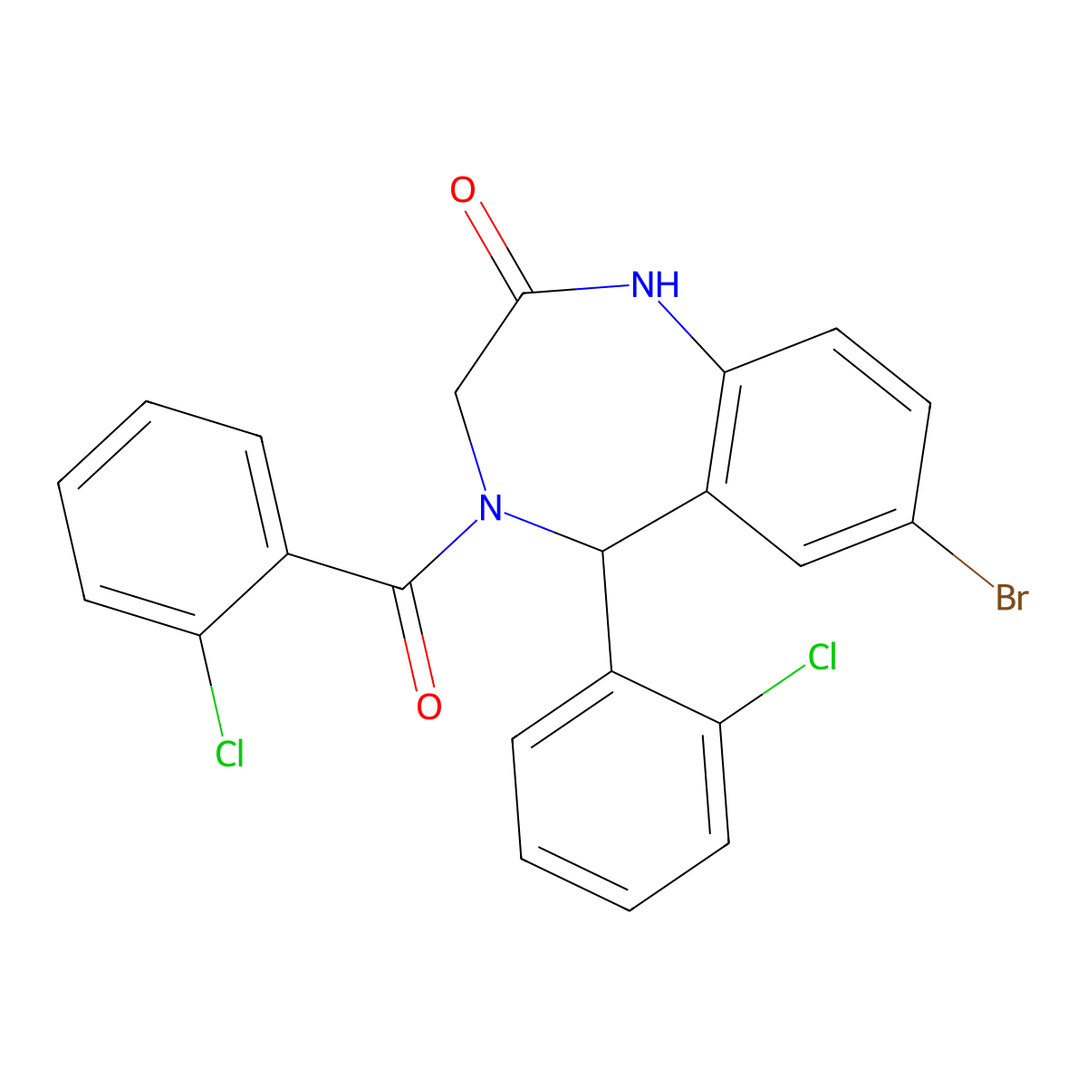 7-bromo-4-(2-chlorobenzoyl)-5-(2-chlorophenyl)-3,5-dihydro-1H-1,4-benzodiazepin-2-one molecular structure, CAS 324759-68-4