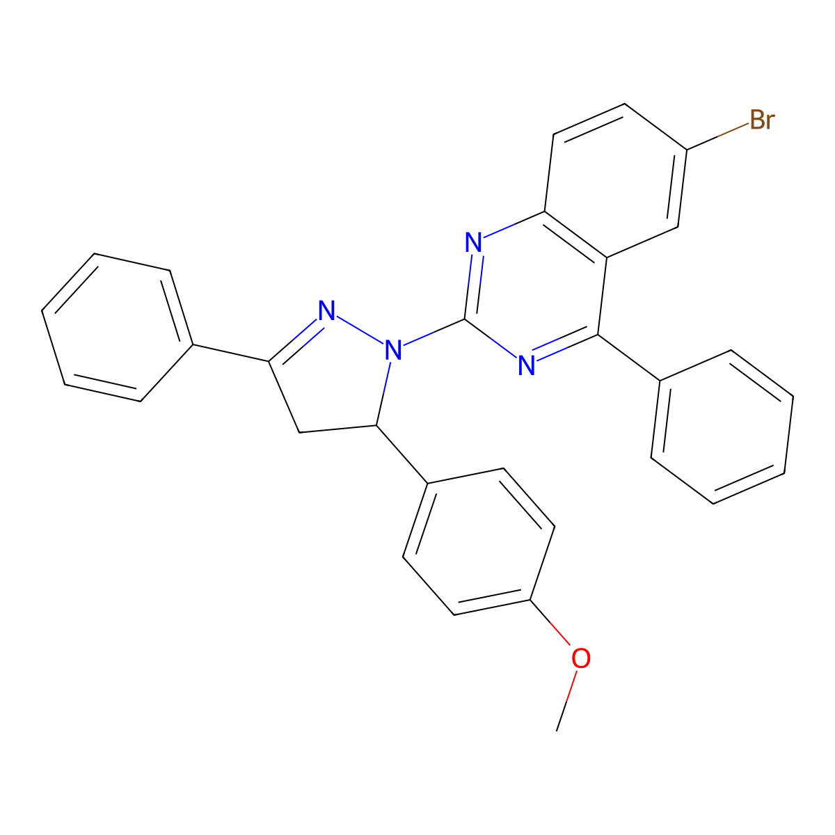 6-bromo-2-(5-(4-methoxyphenyl)-3-phenyl-4,5-dihydro-1H-pyrazol-1-yl)-4-phenylquinazoline molecular structure, CAS 324759-72-0