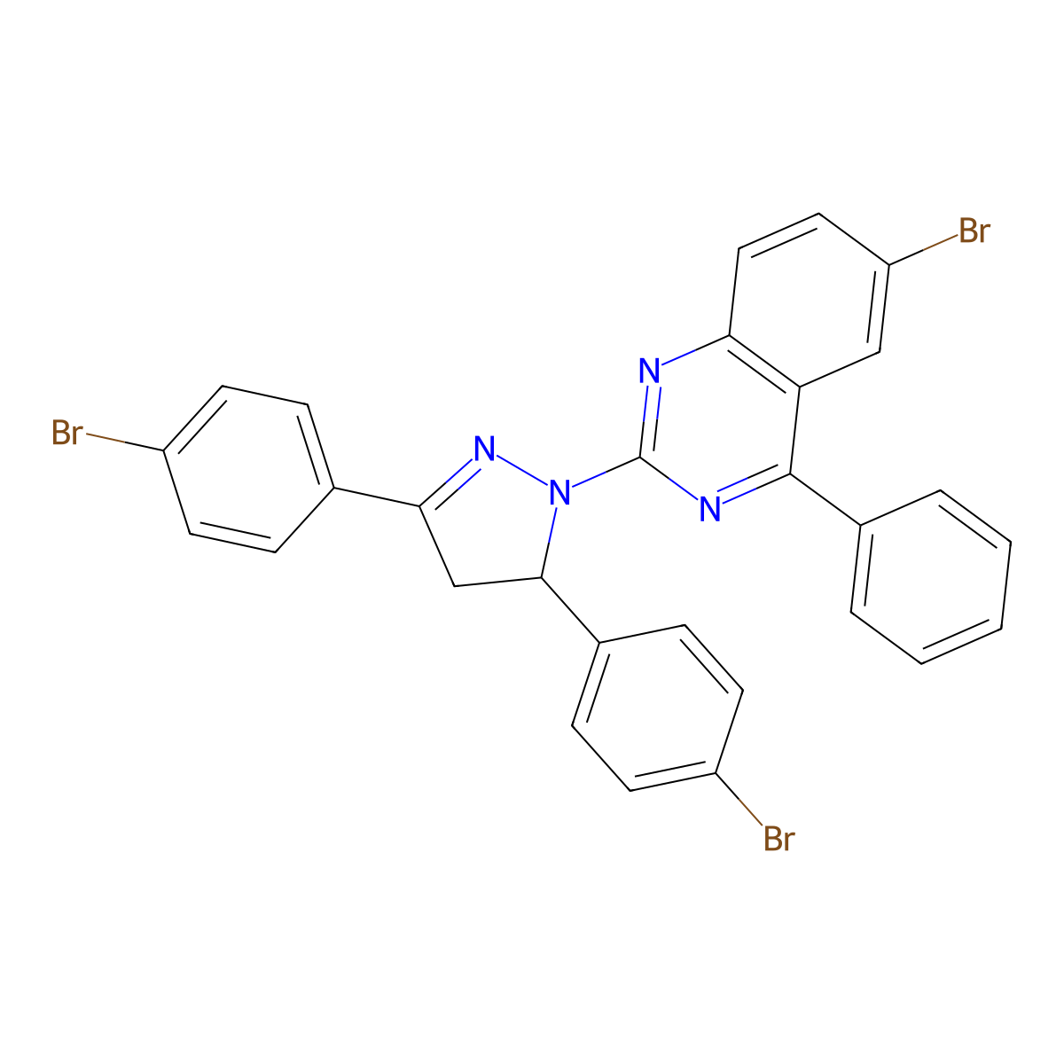 2-(3,5-bis(4-bromophenyl)-4,5-dihydro-1H-pyrazol-1-yl)-6-bromo-4-phenylquinazoline molecular structure, CAS 324759-73-1