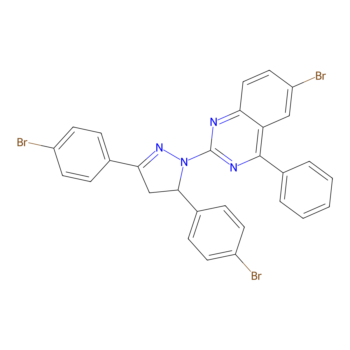 2-(3,5-bis(4-bromophenyl)-4,5-dihydro-1H-pyrazol-1-yl)-6-bromo-4-phenylquinazoline molecular structure, CAS 324759-73-1