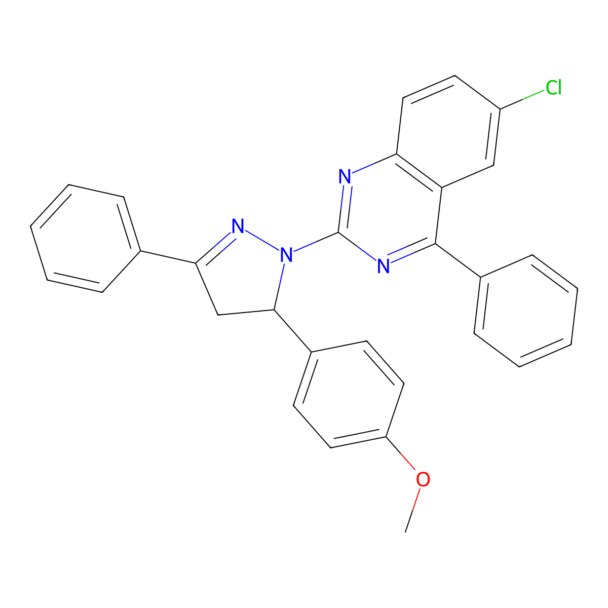 6-chloro-2-[5-(4-methoxyphenyl)-3-phenyl-4,5-dihydro-1H-pyrazol-1-yl]-4-phenylquinazoline molecular structure, CAS 324759-74-2