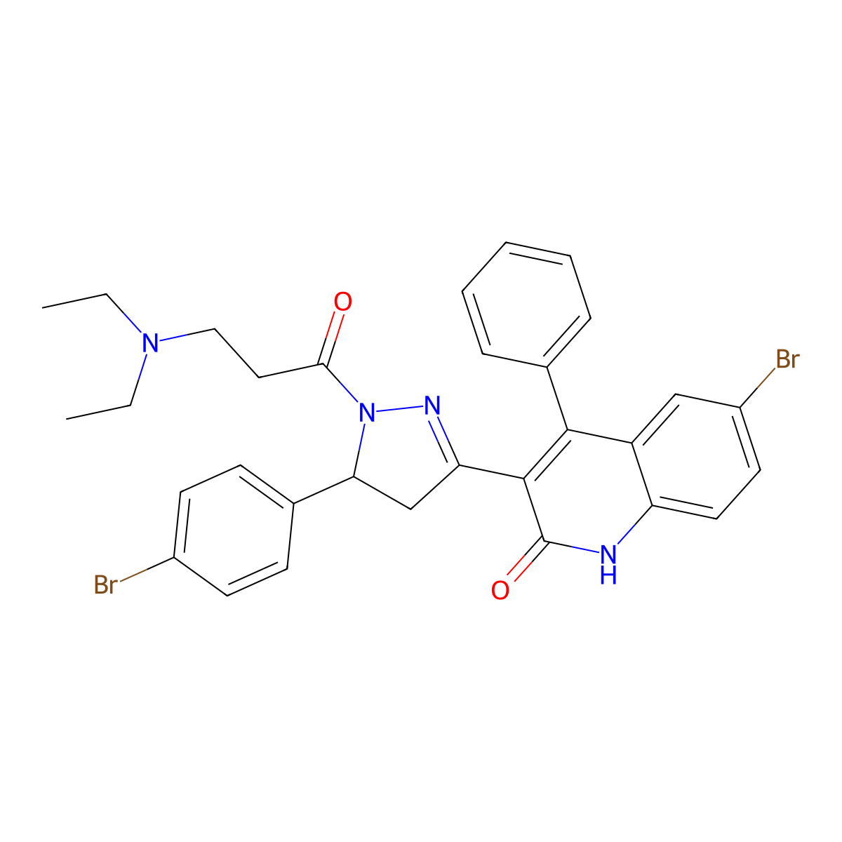 6-Bromo-3-[3-(4-bromophenyl)-2-[3-(diethylamino)propanoyl]-3,4-dihydropyrazol-5-yl]-4-phenyl-1H-quinolin-2-one molecular structure, CAS 324759-76-4