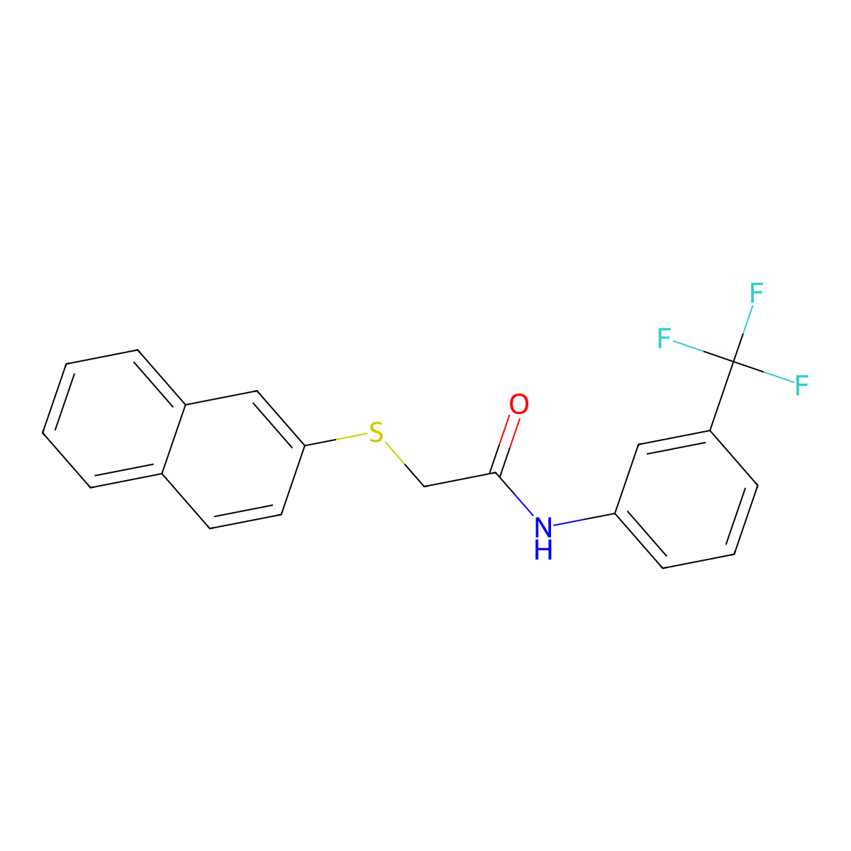 2-naphthalen-2-ylsulfanyl-N-[3-(trifluoromethyl)phenyl]acetamide molecular structure, CAS 324759-82-2