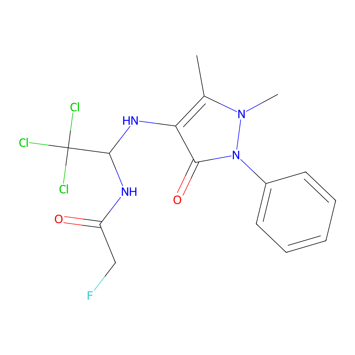 2-fluoro-N-{2,2,2-trichloro-1-[(1,5-dimethyl-3-oxo-2-phenyl-2,3-dihydro-1H-pyrazol-4-yl)amino]ethyl}acetamide molecular structure, CAS 324769-63-3