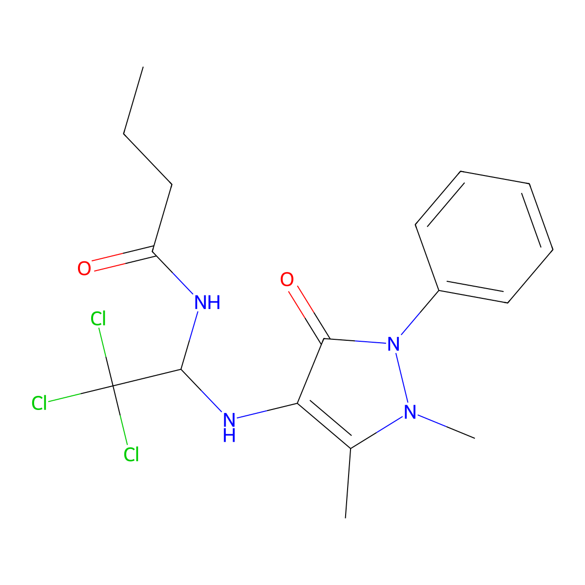 N-{2,2,2-trichloro-1-[(1,5-dimethyl-3-oxo-2-phenyl-2,3-dihydro-1H-pyrazol-4-yl)amino]ethyl}butanamide molecular structure, CAS 324769-66-6