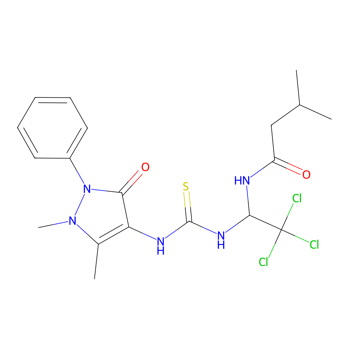 3-methyl-N-[2,2,2-trichloro-1-[(1,5-dimethyl-3-oxo-2-phenylpyrazol-4-yl)carbamothioylamino]ethyl]butanamide molecular structure, CAS 324769-67-7