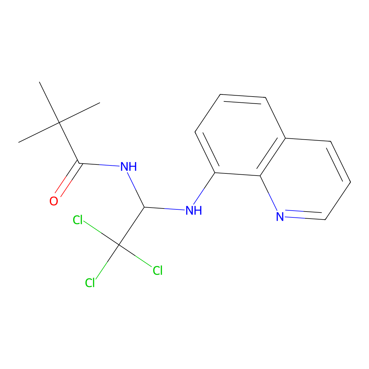 2,2-dimethyl-N-[2,2,2-trichloro-1-(quinolin-8-ylamino)ethyl]propanamide molecular structure, CAS 324769-72-4