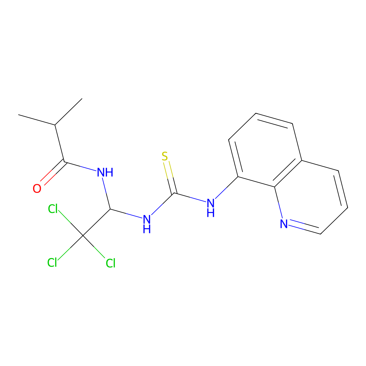 2-methyl-N-[2,2,2-trichloro-1-(quinolin-8-ylcarbamothioylamino)ethyl]propanamide molecular structure, CAS 324769-73-5