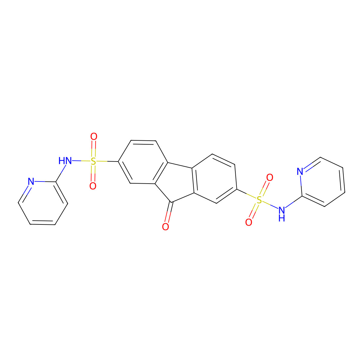 9-oxo-N2,N7-di(pyridin-2-yl)-9H-fluorene-2,7-disulfonamide molecular structure, CAS 324773-64-0