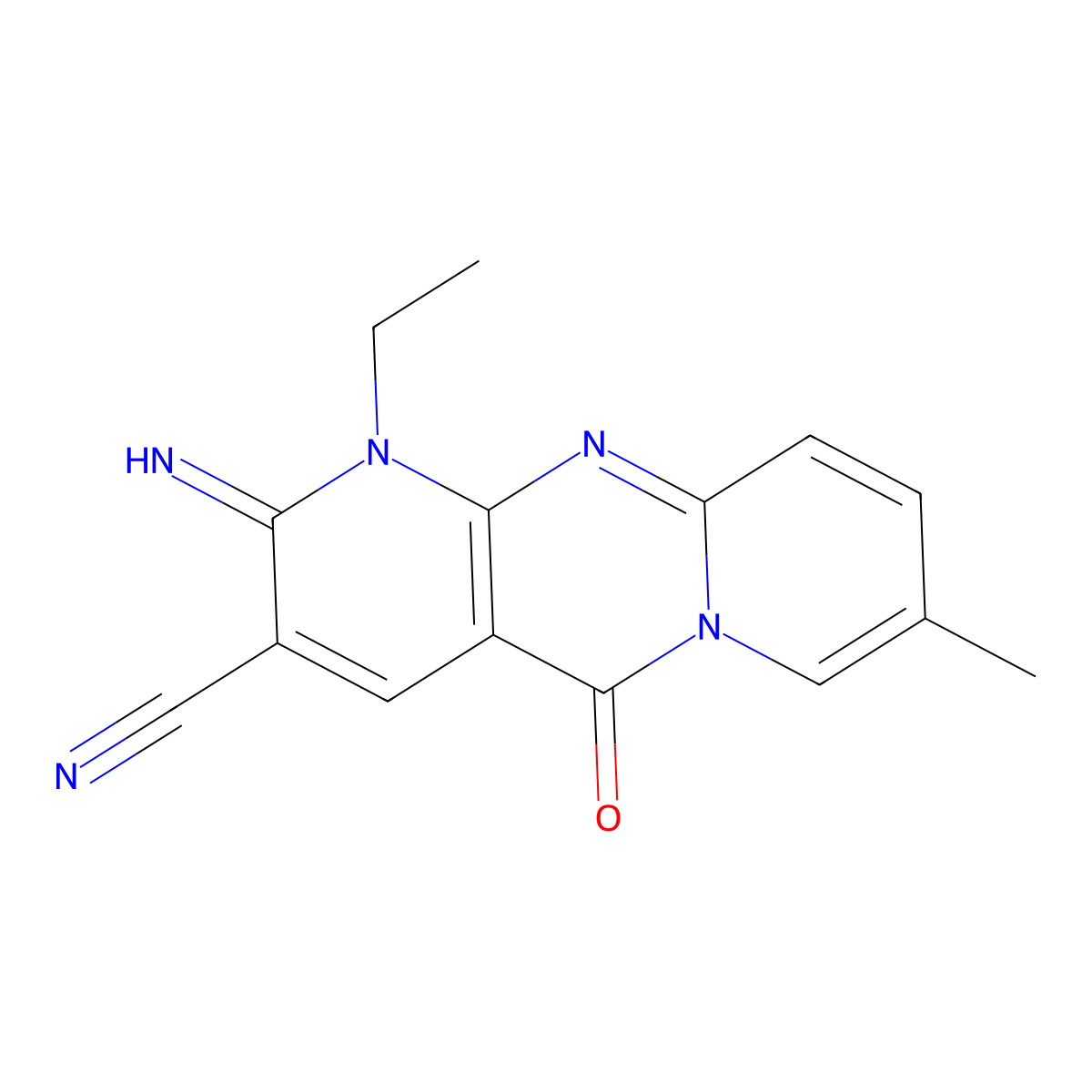 7-Ethyl-6-imino-13-methyl-2-oxo-1,7,9-triazatricyclo[8.4.0.0^{3,8}]tetradeca-3(8),4,9,11,13-pentaene-5-carbonitrile molecular structure, CAS 324773-94-6