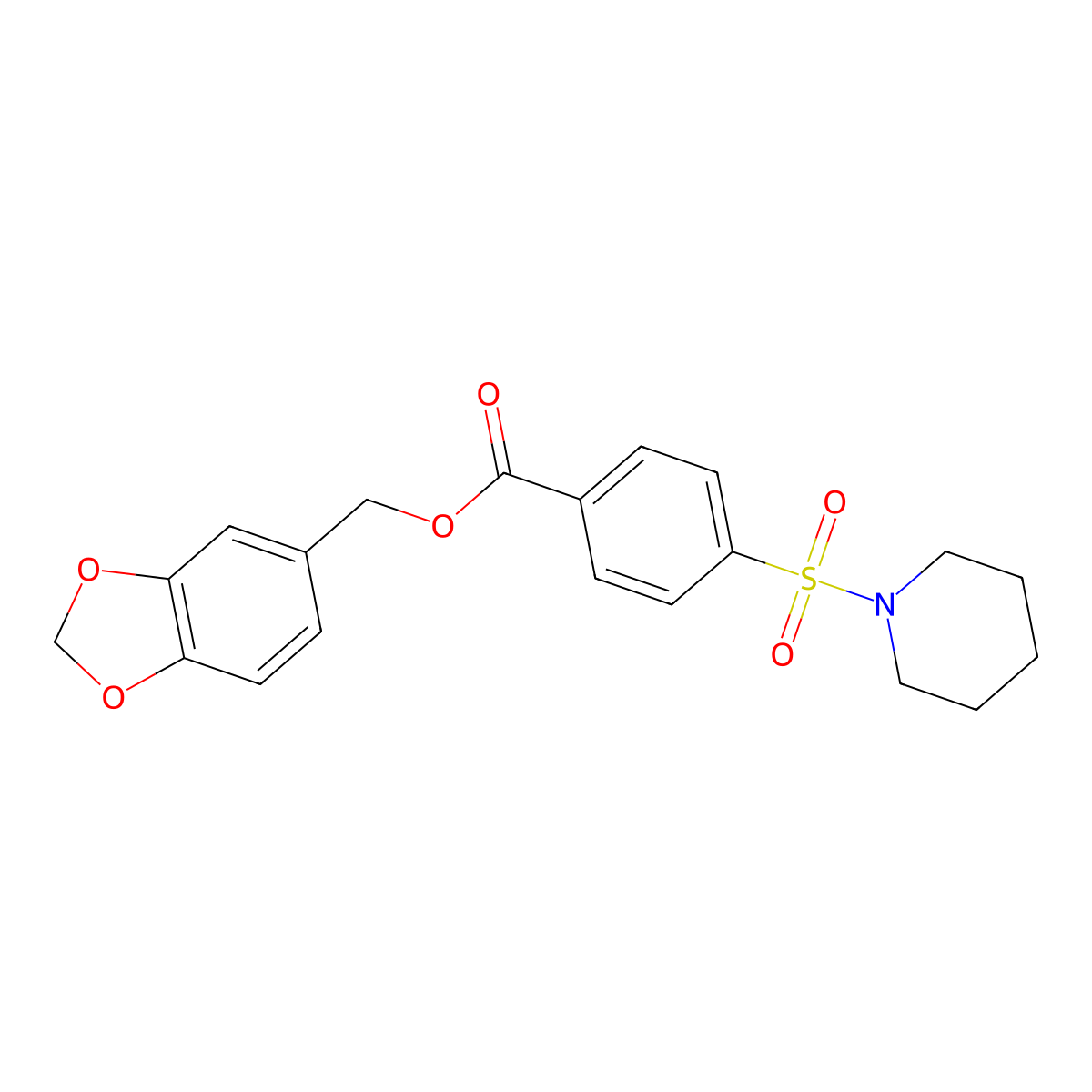 1,3-Benzodioxol-5-ylmethyl 4-(1-piperidinylsulfonyl)benzoate molecular structure, CAS 324774-13-2