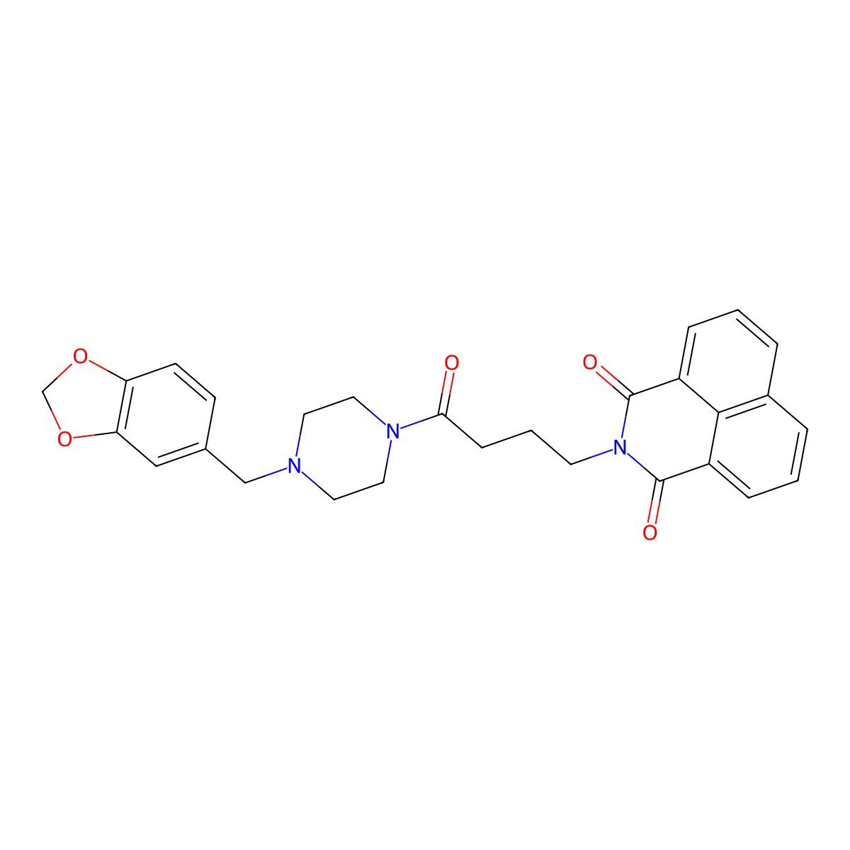 2-[4-[4-(1,3-Benzodioxol-5-ylmethyl)piperazin-1-yl]-4-oxobutyl]benzo[de]isoquinoline-1,3-dione molecular structure, CAS 324774-25-6
