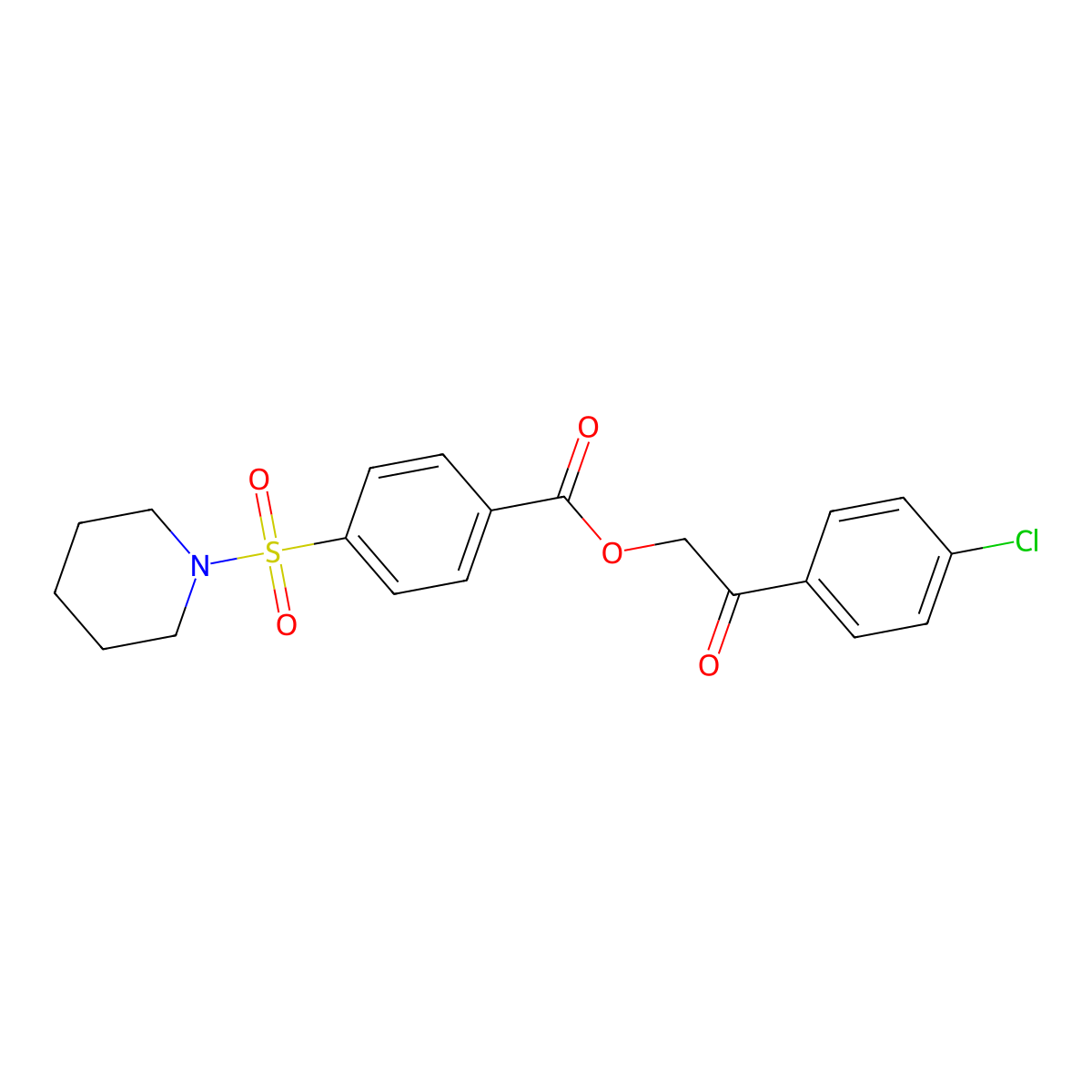 2-(4-Chlorophenyl)-2-oxoethyl 4-(piperidin-1-ylsulfonyl)benzoate molecular structure, CAS 324774-29-0